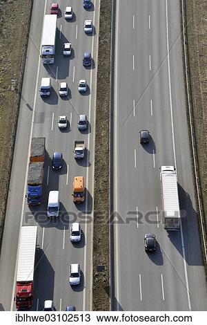Stock Image - "Aerial view, traffic jam on the A1 motorway at Billstedt, Billstedt, Hamburg, Hamburg, Germany, Europe". Fotosearch