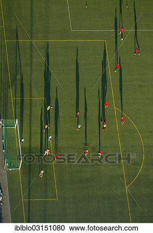 "Aerial view, training on the football pitch of the Hammer Spielvereinigung SpVg sports association, players cast long shadows, Hamm, North Rhine-Westphalia, Germany, Europe" View Large Photo Image Stock Image - "Aerial view, training on the football pitch of the Hammer Spielvereinigung SpVg sports association, players cast long shadows, Hamm, North Rhine-Westphalia, Germany, Europe". Fotosearch