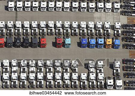 "Aerial view, trucks for sale, parking lot, Hamburg, Hamburg, Germany, Europe" View Large Photo Image Stock Image - "Aerial view, trucks for sale, parking lot, Hamburg, Hamburg, Germany, Europe". Fotosearch