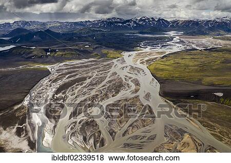 "Aerial view, Tungnaa braided river, rhyolite mountains partially covered with snow, Landmannalaugar, Fjallabak conservation area, Icelandic Highlands, Iceland, Europe" View Large Photo Image Stock Photo - "Aerial view, Tungnaa braided river, rhyolite mountains partially covered with snow, Landmannalaugar, Fjallabak conservation area, Icelandic Highlands, Iceland, Europe". Fotosearch