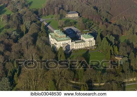 Stock Image - "Aerial view, Villa Huegel, Stadtbezirke IX, Essen, North Rhine-Westphalia, Germany, Europe". Fotosearch