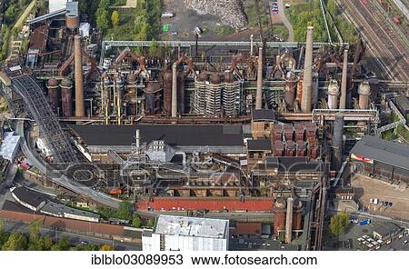 Stock Image - "Aerial view, Voelklinger Huette, former steel mill, UNESCO World Cultural Heritage Site, Volklingen, Saarland, Germany, Europe". Fotosearch