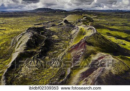 "Aerial view, volcanic fissure, moss-covered Craters of Laki or Lakagigar, Icelandic Highlands, Southern Iceland, Suourland, Iceland, Europe" View Large Photo Image Stock Image - "Aerial view, volcanic fissure, moss-covered Craters of Laki or Lakagigar, Icelandic Highlands, Southern Iceland, Suourland, Iceland, Europe". Fotosearch