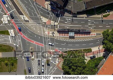 Stock Photo - "Aerial view, Wattenscheider Strasse and Gahlensche Strasse junction at Westpark, Bochum, Ruhr district, North Rhine-Westphalia, Germany, Europe". Fotosearch