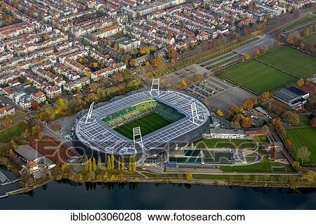 Stock Photo - "Aerial view, Weser Stadium, Wuseum, photovoltaic system, new town, Bremen, Bremen, Germany, Europe". Fotosearch