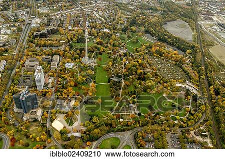 Stock Image - "Aerial view, Westfalenpark park, autumn, Dortmund, Ruhr region, North Rhine-Westphalia, Germany, Europe". Fotosearch