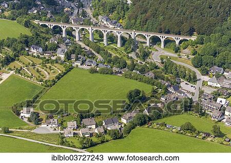 Stock Image - "Aerial view, Willingen viaduct, Stryck, Willingen - Upland, Hesse, Germany, Europe". Fotosearch