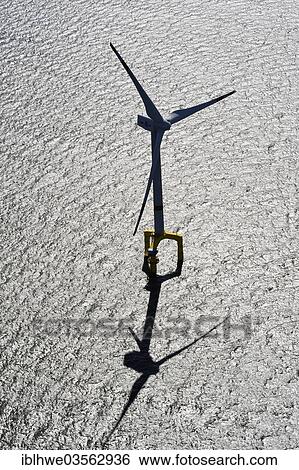 Stock Photograph - "Aerial view, wind turbine, offshore wind farm, North Sea, Wilhelmshaven, Lower Saxony, Germany, Europe". Fotosearch