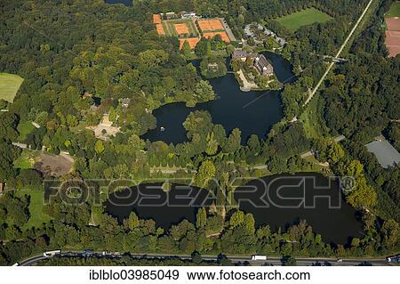 "Aerial view, Wittringen moated castle with Schlossteich and Brillenteiche ponds, Gladbeck, Ruhr district, North Rhine-Westphalia, Germany, Europe" View Large Photo Image Stock Photo - "Aerial view, Wittringen moated castle with Schlossteich and Brillenteiche ponds, Gladbeck, Ruhr district, North Rhine-Westphalia, Germany, Europe". Fotosearch