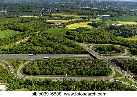 Stock Photo - "Aerial view, Wuppertal-Nord motorway junction, A1 and A43, Sprockhovel, Ruhr district, North Rhine-Westphalia, Germany, Europe". Fotosearch