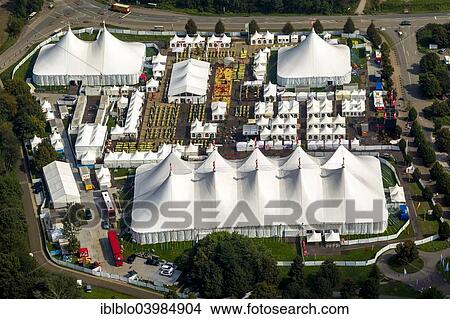 Picture - "Aerial view, Zeltfestival Ruhr 2014 tent festival, on Kemnader Stausee reservoir, Bochum, Ruhr district, North Rhine-Westphalia, Germany, Europe". Fotosearch