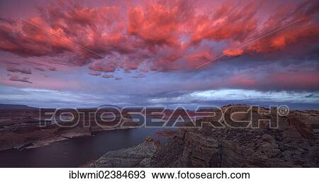 "Afterglow, view from Alstrom Point after sunset to Lake Powell illuminated by clouds, Padre Bay with Gunsight Butte and Navajo Mountain, houseboats, Bigwater, Glen Canyon National Recreation Area, Arizona, Utah, Southwestern USA, USA" View Large Photo Image Stock Image - "Afterglow, view from Alstrom Point after sunset to Lake Powell illuminated by clouds, Padre Bay with Gunsight Butte and Navajo Mountain, houseboats, Bigwater, Glen Canyon National Recreation Area, Arizona, Utah, Southwestern USA, USA". Fotosearch