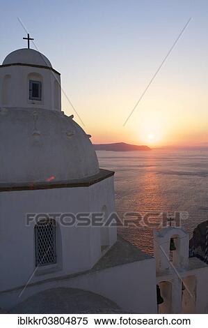 Stock Photography - "Agios Minas Church at sunset, Thira, Santorini, Cyclades, Greece, Europe". Fotosearch