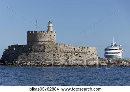 "Agios Nikolaos fortress, Mandraki Harbour, Rhodes, Rhodes island, Dodecanese, Greece, Europe" View Large Photo Image Picture - "Agios Nikolaos fortress, Mandraki Harbour, Rhodes, Rhodes island, Dodecanese, Greece, Europe". Fotosearch