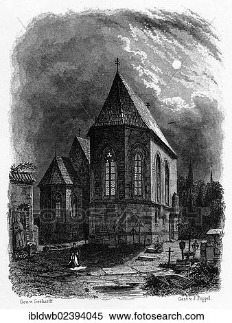 Stock Photography - "Agnes Bernauer Chapel, Straubing, Lower Bavaria, Bavaria, Germany, Europe, drawn by Gerhardt, steel-engraved by J. G. Poppel, steel engraving from the book Das Koenigreich Bayern, 1840 - 1854, Europe". Fotosearch