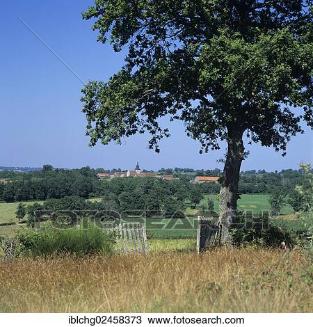 Stock Image - "Agricultural landscape and village, Creuse, Limousin, France, Europe". Fotosearch