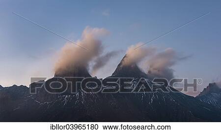 Stock Image - "Aiguilles d'Arves mountain at dawn, Pelvoux, Dauphine Alps, Savoie, France, Europe". Fotosearch