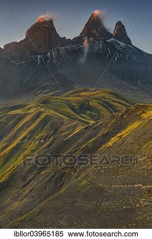 Stock Photography - "Aiguilles d'Arves mountain at dawn, Pelvoux, Dauphine Alps, Savoie, France, Europe". Fotosearch