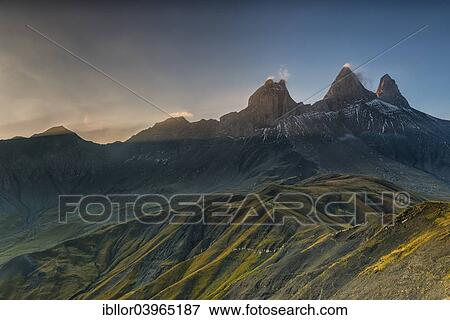 "Aiguilles d'Arves mountain in the morning light, Pelvoux, Dauphine Alps, Savoie, France, Europe" View Large Photo Image Stock Photo - "Aiguilles d'Arves mountain in the morning light, Pelvoux, Dauphine Alps, Savoie, France, Europe". Fotosearch