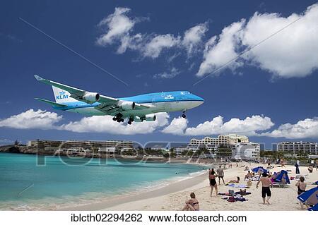 "Airplane, Boeing 747, KLM, landing directly over the beach, Caribbean, Sint Maarten, North America" View Large Photo Image Stock Image - "Airplane, Boeing 747, KLM, landing directly over the beach, Caribbean, Sint Maarten, North America". Fotosearch