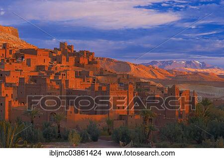 "Ait Benhaddou Kasbah, UNESCO World Heritage Site, at dawn, High Atlas Mountains, ksar Ait Benhaddou, Ouarzazate Province, Souss Massa Draa region, Morocco, Africa" View Large Photo Image Picture - "Ait Benhaddou Kasbah, UNESCO World Heritage Site, at dawn, High Atlas Mountains, ksar Ait Benhaddou, Ouarzazate Province, Souss Massa Draa region, Morocco, Africa". Fotosearch