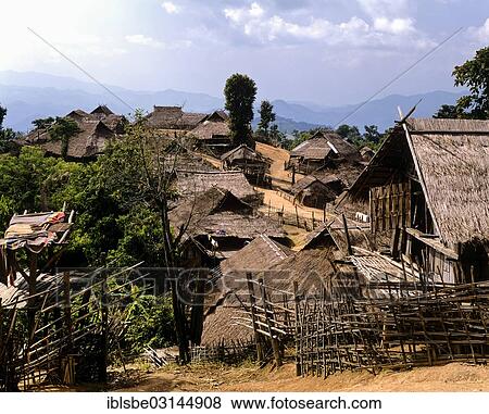 Stock Photo - "Akha village on the Burmese border in the west of Chiang Rai, bamboo huts, Chiang Rai Province, Northern Thailand, Thailand, Asia". Fotosearch