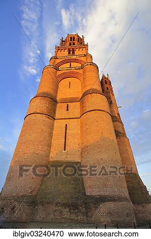 Stock Image - "Albi Cathedral, formally the Cathedral of Saint Cecilia, Cathedrale Sainte-Cecile d'Albi, one of the largest brick buildings in the world, historic center, Albi, Departement Tarn, Midi-Pyrenees, France, Europe". Fotosearch