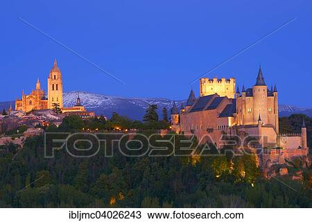 "Alcazar fortress and cathedral at dusk, Segovia, Region of Castile and Leon, Spain, Europe" View Large Photo Image Stock Image - "Alcazar fortress and cathedral at dusk, Segovia, Region of Castile and Leon, Spain, Europe". Fotosearch
