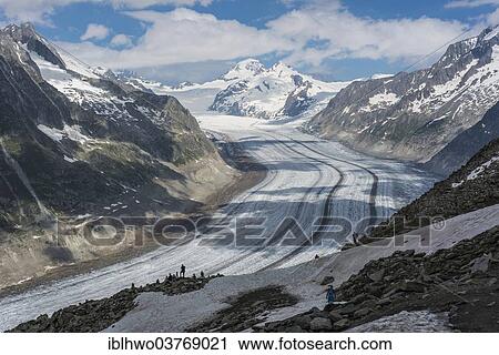 Stock Image - "Aletsch Glacier, UNESCO World Heritage Site Swiss Alps Jungfrau-Aletsch Bernese Alps, Valais Canton, Switzerland, Europe". Fotosearch