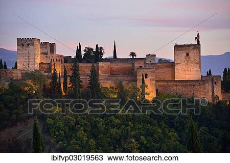 Stock Image - "Alhambra castle on Sabikah Hill, one of the most important buildings in the Moorish style, Unesco World Heritage Site, Granada, Granada province, Andalusia, Spain, Europe". Fotosearch