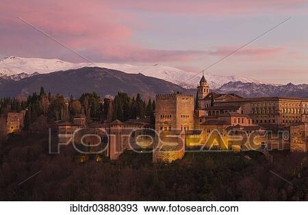 "Alhambra palace, illuminated at dusk, the snow-capped Sierra Nevada Granada at the back, Granada province, Andalusia, Spain, Europe" View Large Photo Image Stock Image - "Alhambra palace, illuminated at dusk, the snow-capped Sierra Nevada Granada at the back, Granada province, Andalusia, Spain, Europe". Fotosearch