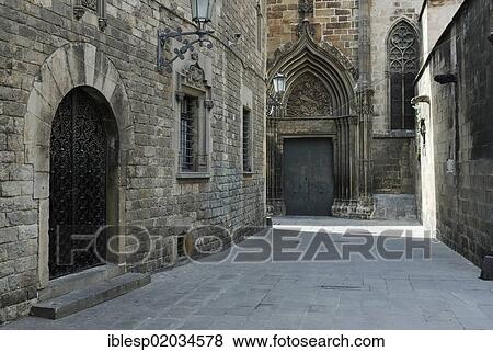 Stock Photo - "Alley, Casa de L'Ardiaca, Barcelona, â€‹â€‹Catalonia, Spain, Europe, Gotisches Viertel, Barri Gotic, Barcelona, Catalonia, Spain, Europe". Fotosearch