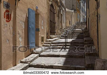 "Alley with stairs, historic city quarter, Panier, Marseille, Departement Bouches-du-Rhone, Region Provence-Alpes-Cote d’Azur d’Azur, France, Europe" View Large Photo Image Stock Image - "Alley with stairs, historic city quarter, Panier, Marseille, Departement Bouches-du-Rhone, Region Provence-Alpes-Cote d’Azur d’Azur, France, Europe". Fotosearch