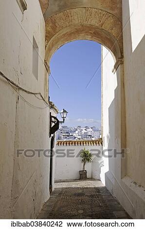 Stock Image - "Alleyway in the historic centre, Vejer de la Frontera, Cadiz Province, Costa de la Luz, Andalusia, Spain, Europe". Fotosearch