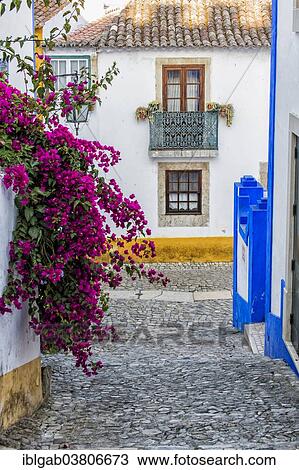 Stock Image - "Alleyway, Obidos, Leiria District, Portugal, Europe". Fotosearch