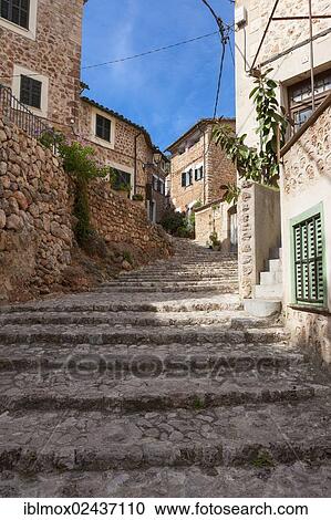 "Alleyway with steps in the historic town centre of Fornalutx, Mallorca, Majorca, Balearic Islands, Spain, Europe" View Large Photo Image Stock Image - "Alleyway with steps in the historic town centre of Fornalutx, Mallorca, Majorca, Balearic Islands, Spain, Europe". Fotosearch