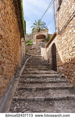 "Alleyway with steps in the historic town centre of Fornalutx, Mallorca, Majorca, Balearic Islands, Spain, Europe" View Large Photo Image Stock Image - "Alleyway with steps in the historic town centre of Fornalutx, Mallorca, Majorca, Balearic Islands, Spain, Europe". Fotosearch