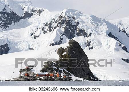 "Almirante Brown Antarctic Base, an Argentinian research station with visitors, Coughtrey Halbinsel, Paradise Bay, Antarctic Peninsula, Antarctica" View Large Photo Image Stock Photograph - "Almirante Brown Antarctic Base, an Argentinian research station with visitors, Coughtrey Halbinsel, Paradise Bay, Antarctic Peninsula, Antarctica". Fotosearch