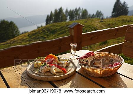 Stock Photo - "Almjause or alpine snack, Lammersdorfer Hut, Millstatter Alpe massif, Central Eastern Alps, near Lammersdorf, Carinthia, Austria, Europe". Fotosearch