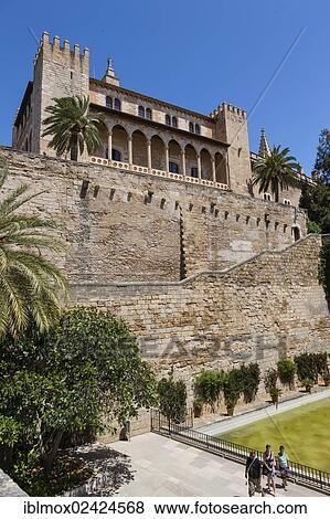 Almudaina Palace, Palau de l'Almudaina, Avinguda de Gabriel Roca, Parc de la Mar, old town, Ciutat Antiga, Palma de Mallorca, Majorca, Balearic Islands, Spain, Europe View Large Photo Image Stock Photo - Almudaina Palace, Palau de l'Almudaina, Avinguda de Gabriel Roca, Parc de la Mar, old town, Ciutat Antiga, Palma de Mallorca, Majorca, Balearic Islands, Spain, Europe. Fotosearch