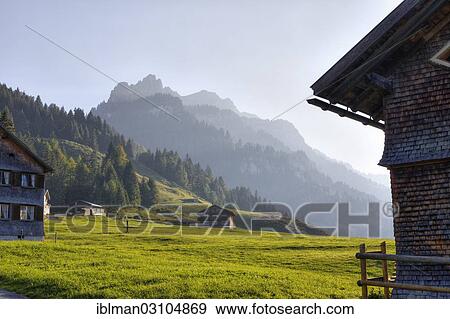 Stock Photo - "Alp village, Vorsass Schonenbach, Bezau, Bregenzerwald, Bregenzer Wald, Vorarlberg, Austria, Europe". Fotosearch