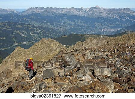 "Alpinist in a boulder field during the descent from Mont Blanc, Mont Blanc massif, Haute Savoie, French Alps, France, Europe" View Large Photo Image Stock Photo - "Alpinist in a boulder field during the descent from Mont Blanc, Mont Blanc massif, Haute Savoie, French Alps, France, Europe". Fotosearch