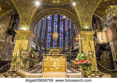 Stock Photo - "Altar and Choir Hall, Aachen Cathedral, Unesco World Heritage Site, North Rhine-Westphalia, Germany, Europe". Fotosearch