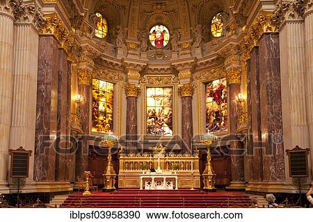 Stock Image - "Altar and interior, Berlin Cathedral, Berlin, Germany, Europe". Fotosearch