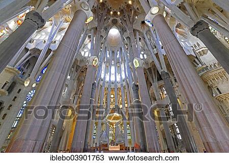 "Altar area, interior view, Sagrada Familia church, designed by architect Antoni Gaudi, UNESCO World Heritage Site, Barcelona, ​​Catalonia, Spain, Europe" View Large Photo Image Stock Image - "Altar area, interior view, Sagrada Familia church, designed by architect Antoni Gaudi, UNESCO World Heritage Site, Barcelona, ​​Catalonia, Spain, Europe". Fotosearch