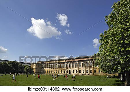 Stock Image - "Alte Pinakothek art gallery, playground and lawn at the front, Munich, Upper Bavaria, Bavaria, Germany, Europe". Fotosearch
