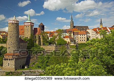 "Alte Wasserkunst, the historic waterworks, St. Michael's Church, Water Tower, St. Peter's Cathedral and Town Hall Tower, seen from Friedensbruecke or Peace Bridge, Bautzen, Saxony, Germany, Europe" View Large Photo Image Stock Photo - "Alte Wasserkunst, the historic waterworks, St. Michael's Church, Water Tower, St. Peter's Cathedral and Town Hall Tower, seen from Friedensbruecke or Peace Bridge, Bautzen, Saxony, Germany, Europe". Fotosearch