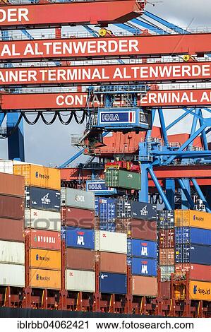 Stock Image - "Altenwerder container terminal in the Port of Hamburg, Southern Elbe, Hamburg, Germany, Europe". Fotosearch