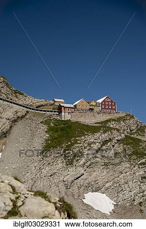 Stock Image - "Alter Saentis mountain inn on Saentis Mountain, Gipfel, Saentis, Canton of Appenzell Ausserrhoden, Switzerland, Europe". Fotosearch