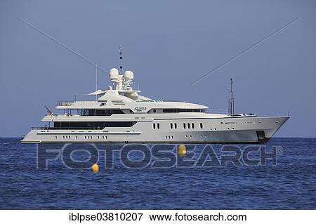 Stock Photo - "Amels motor yacht Aquarius on the Cote d'Azur, France, Mediterranean Sea, Europe". Fotosearch